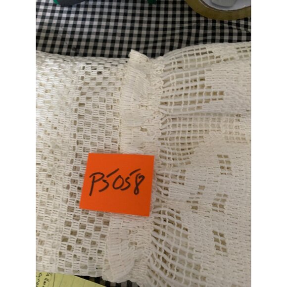 Crochet Lace Window Valance Curtain 1 Pair 12x46" Wide Cream House Heart Design - Picture 5 of 5